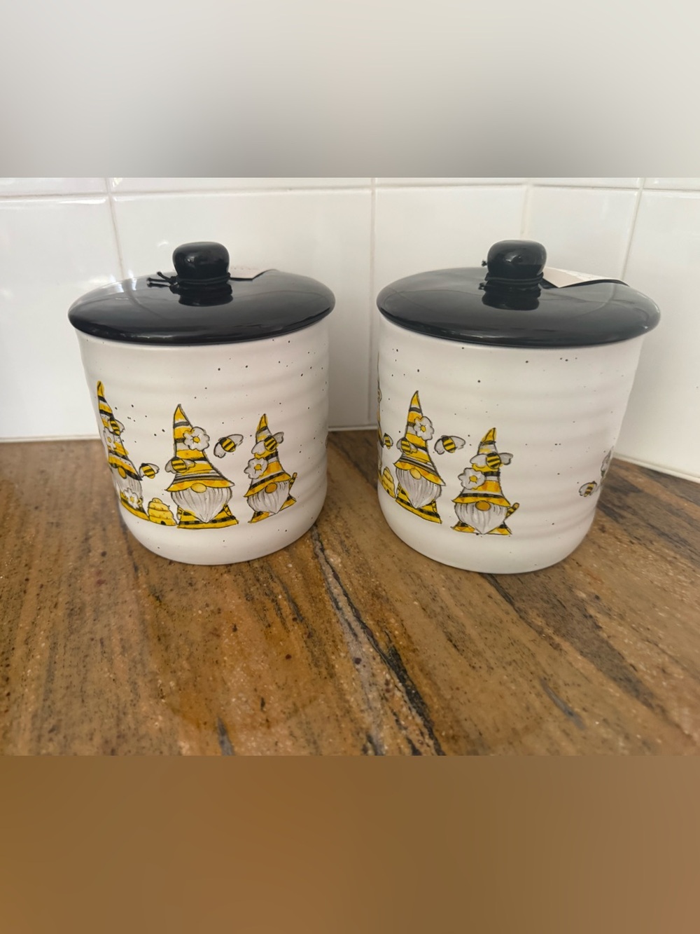 Set of 2 Heartland Hive Bee Gnome Ceramic Canisters – New With Tags
